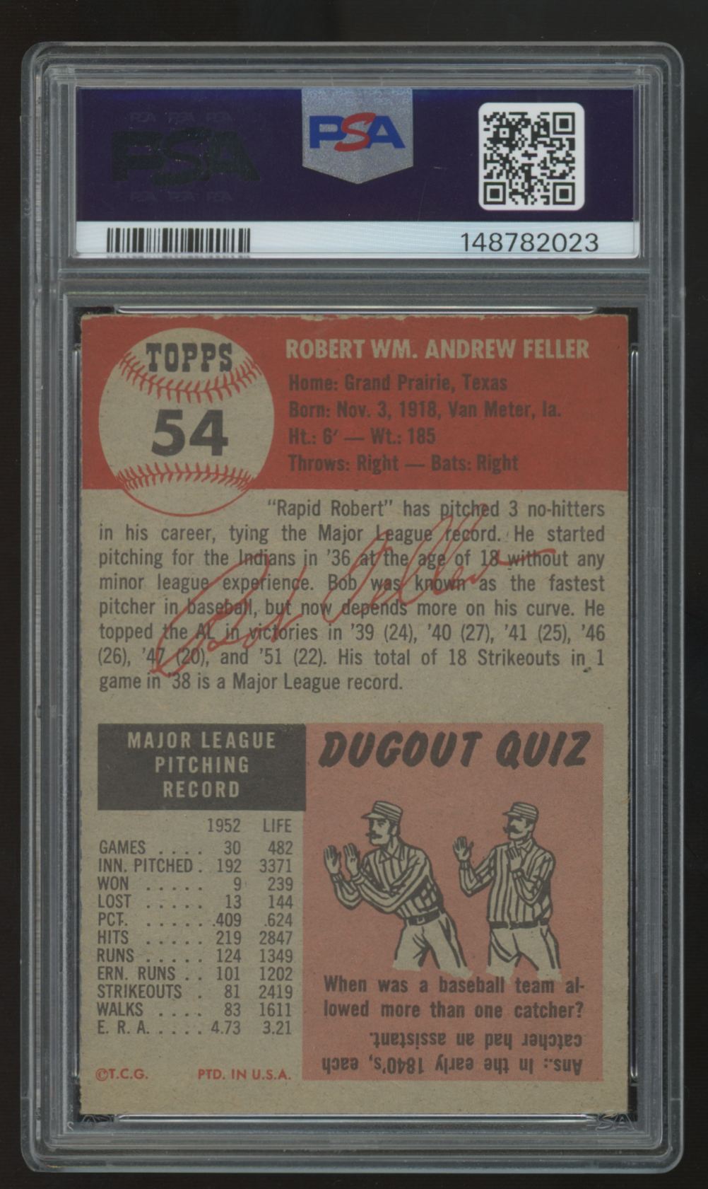 1953 Topps Bob Feller #54 PSA 3