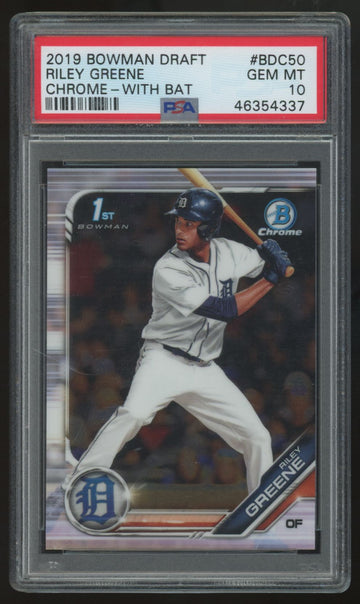 2019 Bowman Draft Riley Greene 1st Chrome - With Bat #BDC-50 PSA 10