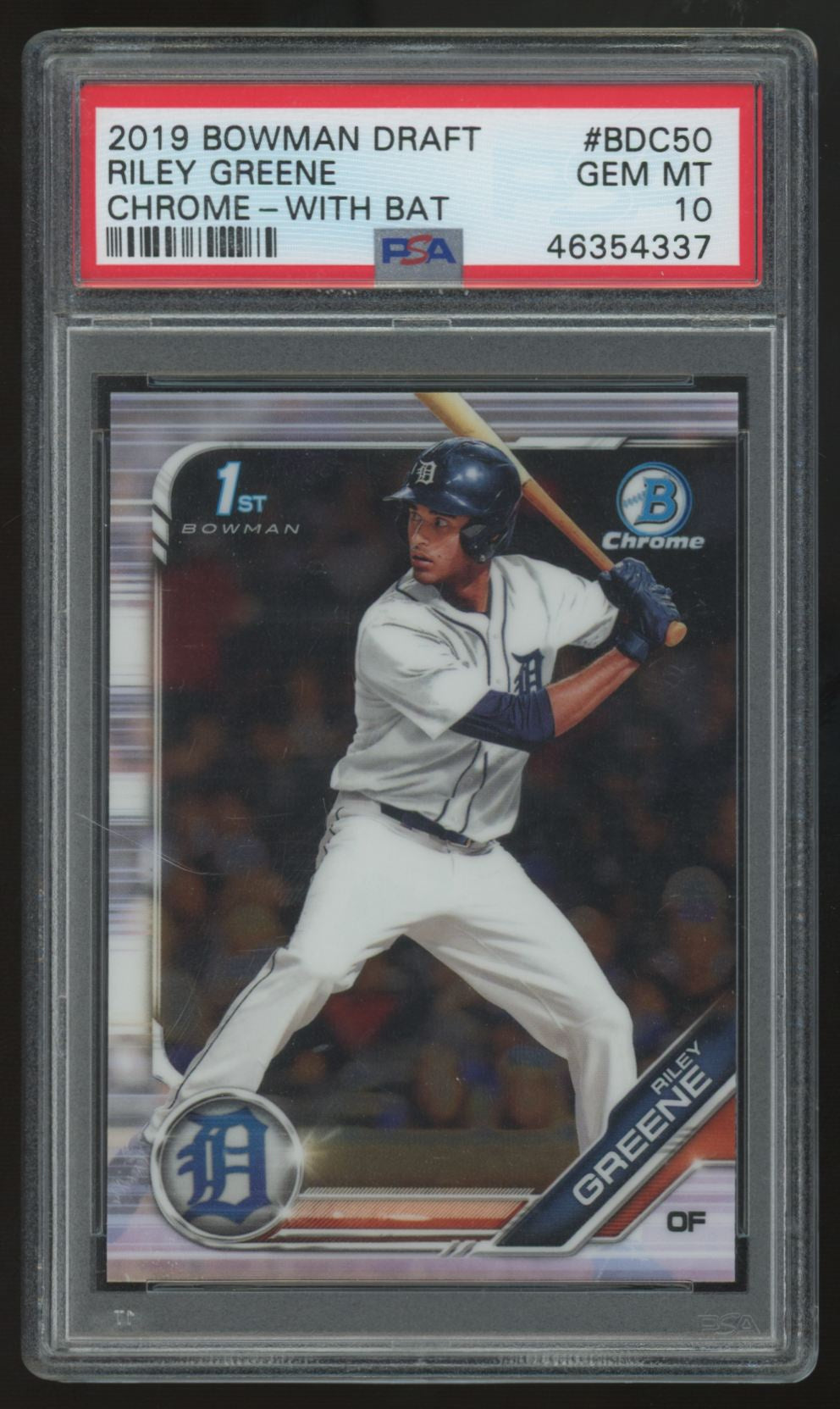 2019 Bowman Draft Riley Greene 1st Chrome - With Bat #BDC-50 PSA 10