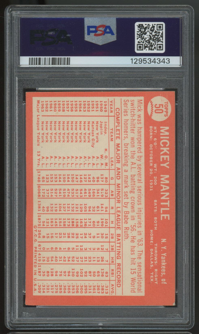 1964 Topps Mickey Mantle #50 PSA 2