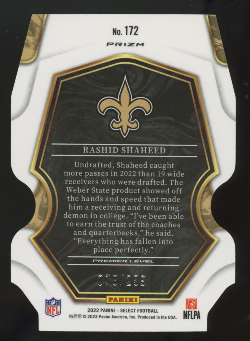 2022 Panini Select Rashid Shaheed RC Premier Level Neon Green Die-Cut /299 #172