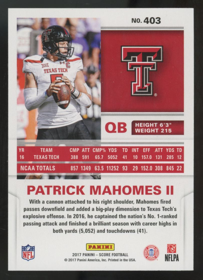 2017 Panini Score Patrick Mahomes II RC #403 "A"
