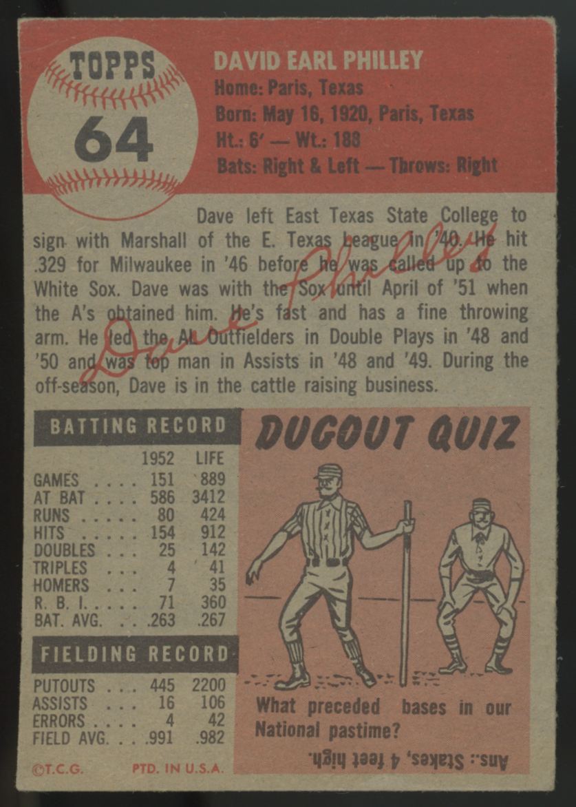 1953 Topps Dave Philley #64 VG-EX