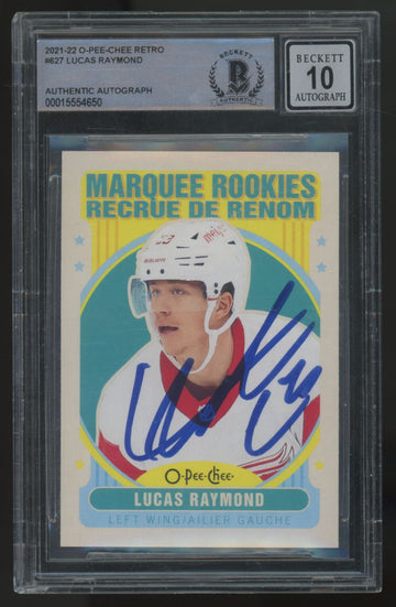 2021-22 O-Pee-Chee Lucas Raymond RC Retro Marquee Signed Auto #627 BGS Auto 10