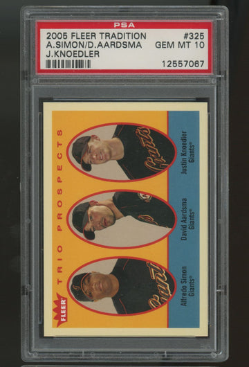 2005 Fleer Tradition Simon Aardsma Knoedler Trio Prospects #325 PSA 10