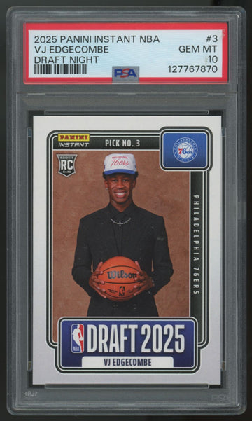 2025-26 Panini Instant NBA VJ Edgecombe RC Draft Night /3816 #3 PSA 10