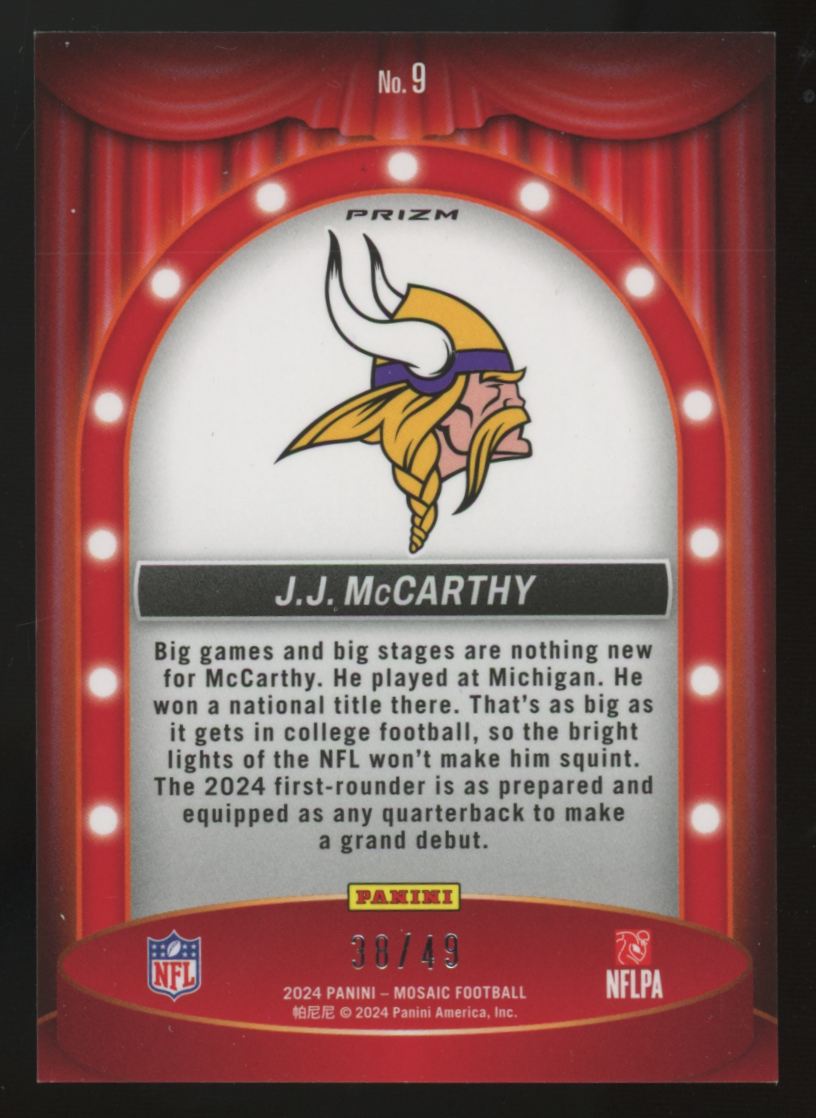 2024 Panini Mosaic J.J. McCarthy RC Purple Center Stage /49 #9