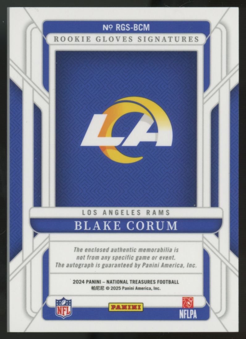 2024 National Treasures Blake Corum RC Gloves Signatures Patch Auto RPA /25