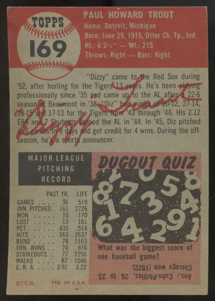 1953 Topps Dizzy Trout #169 Good