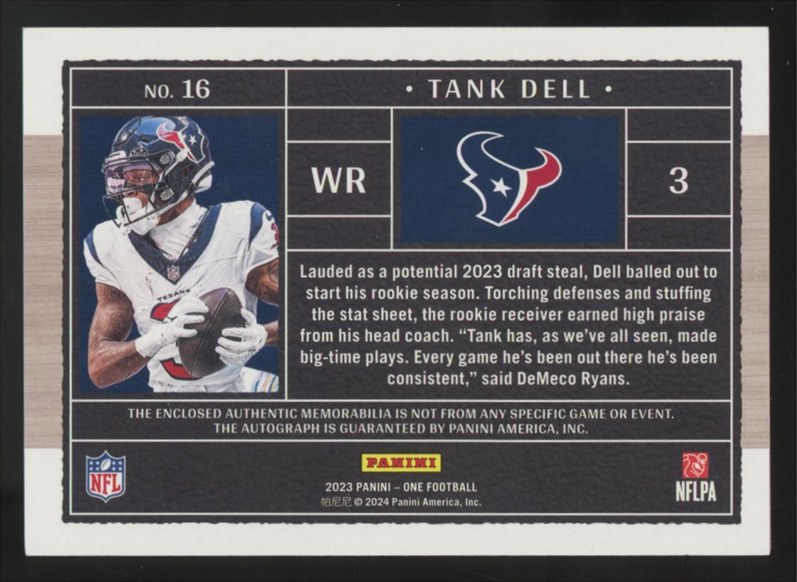 2023 Panini One Tank Dell RC Bronze Patch Auto RPA /49 #16