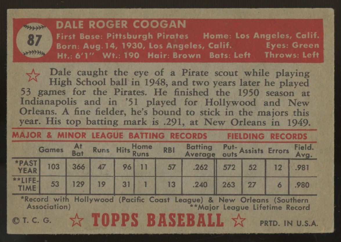 1952 Topps Dale Coogan #87 EX/MT