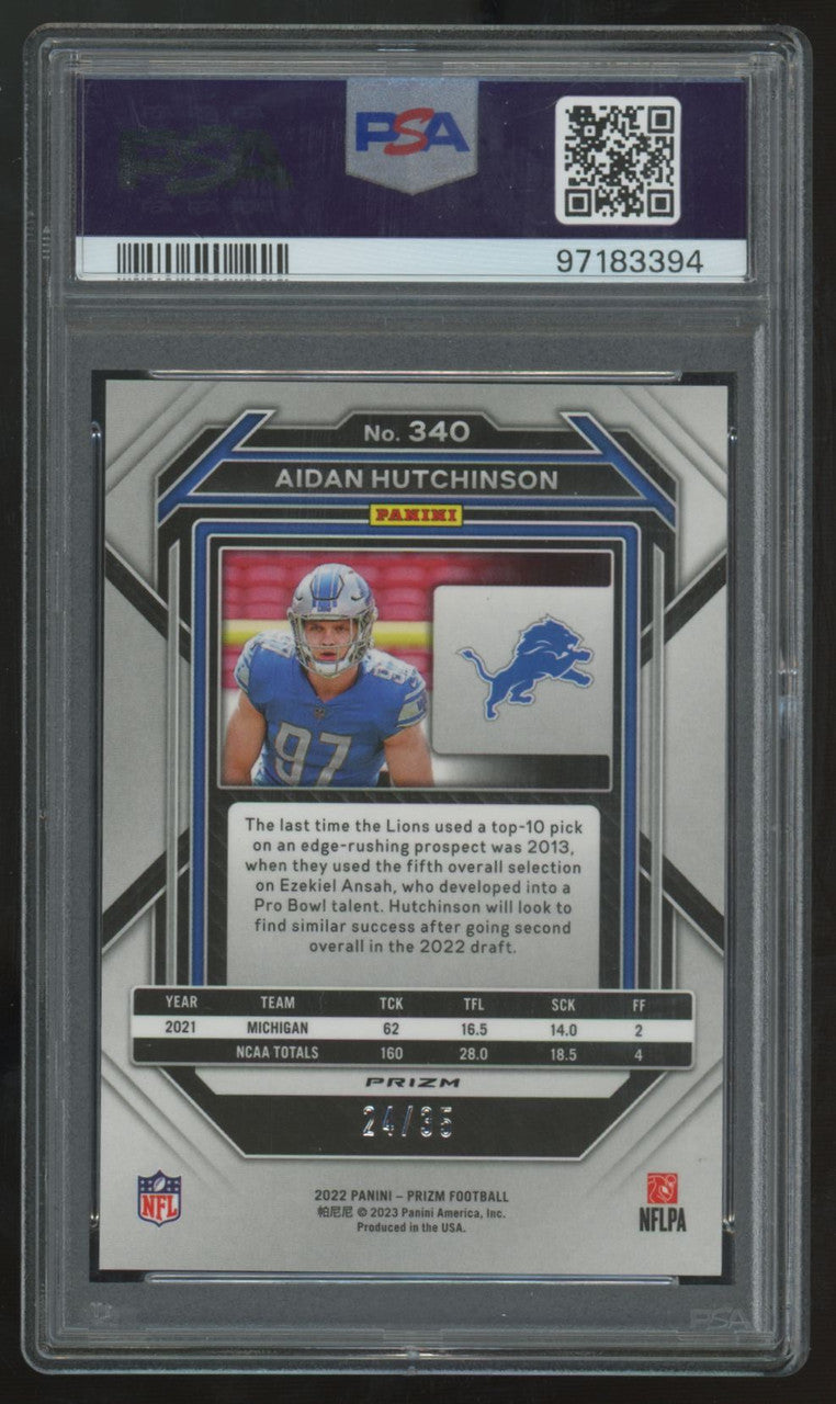 2022 Panini Prizm Aidan Hutchinson RC Red Shimmer /35 #340 PSA 9