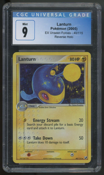 2005 Pokemon Lanturn EX Unseen Forces Reverse Holo #40 CGC 9