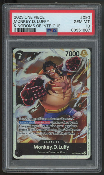 2023 One Piece Monkey.D.Luffy Kingdom of Intrigue SR #OP04-090 PSA 10
