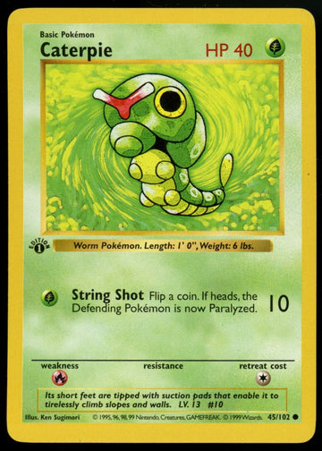 Pokemon Caterpie Base Set 1st Edition Shadowless #45/102