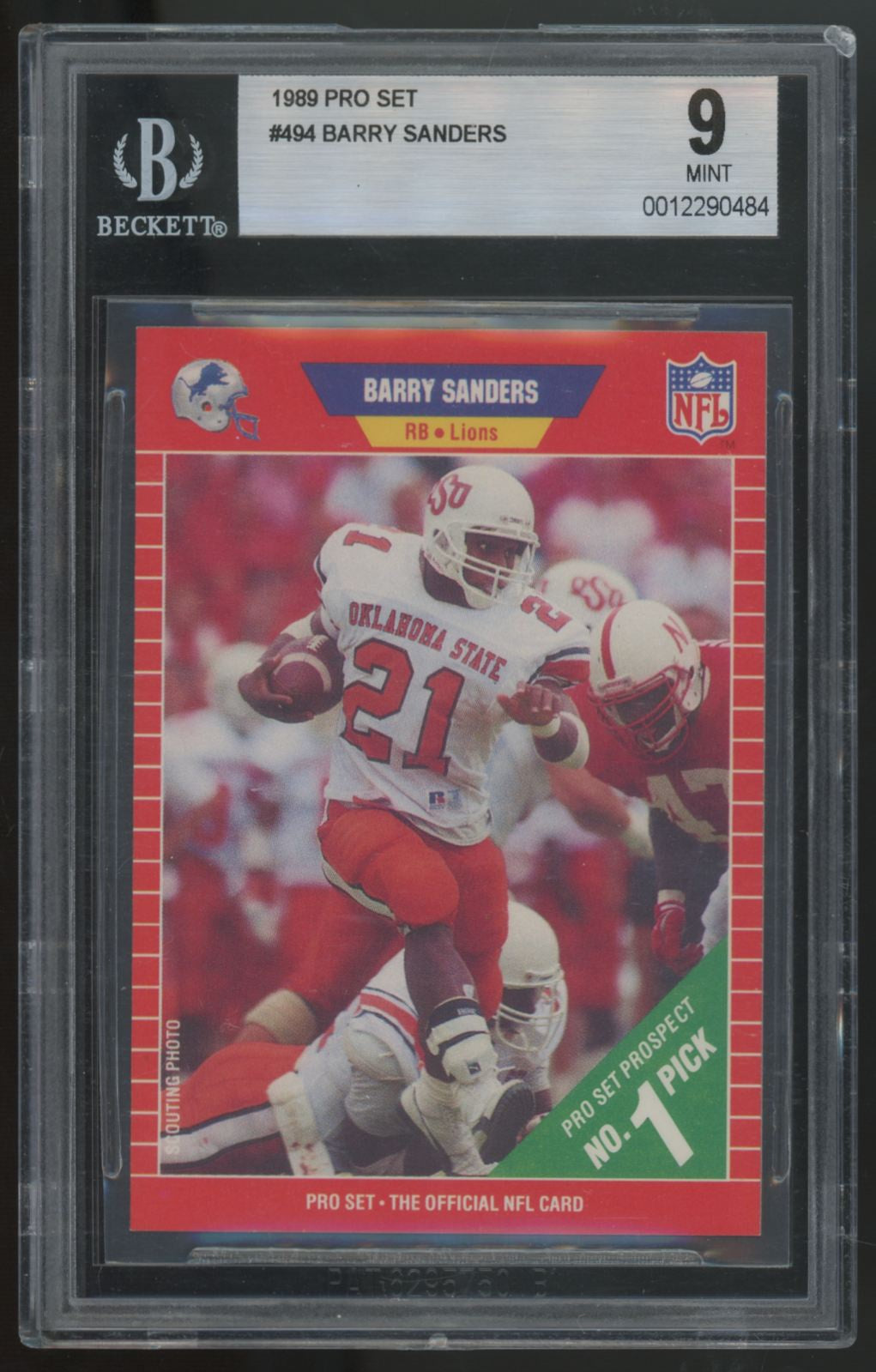 1989 Pro Set Barry Sanders RC No 1 Pick #494 BGS 9