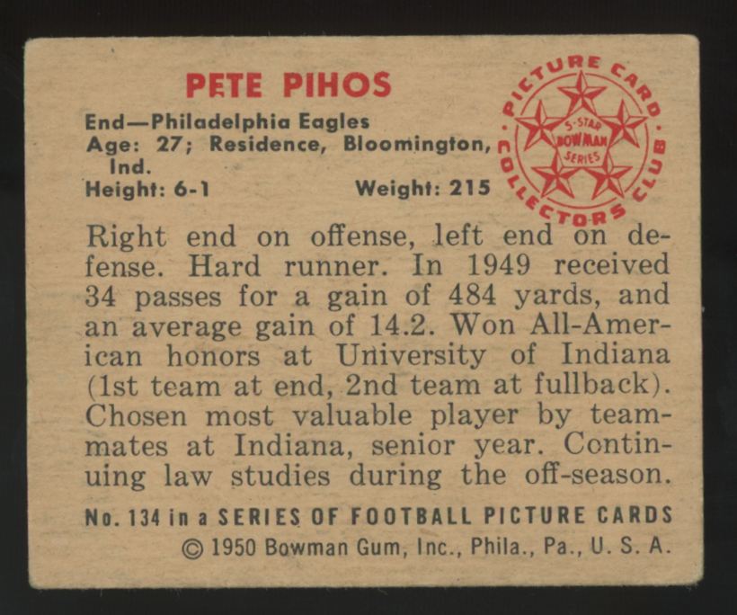 1950 Bowman Pete Pihos Picture Card #134 G/VG
