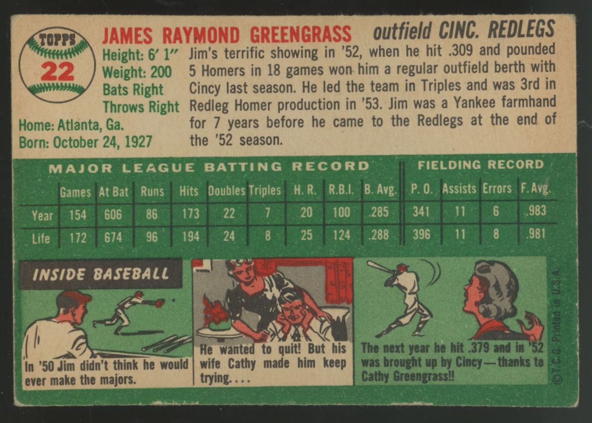 1954 Topps Jim Greengrass #22 EX