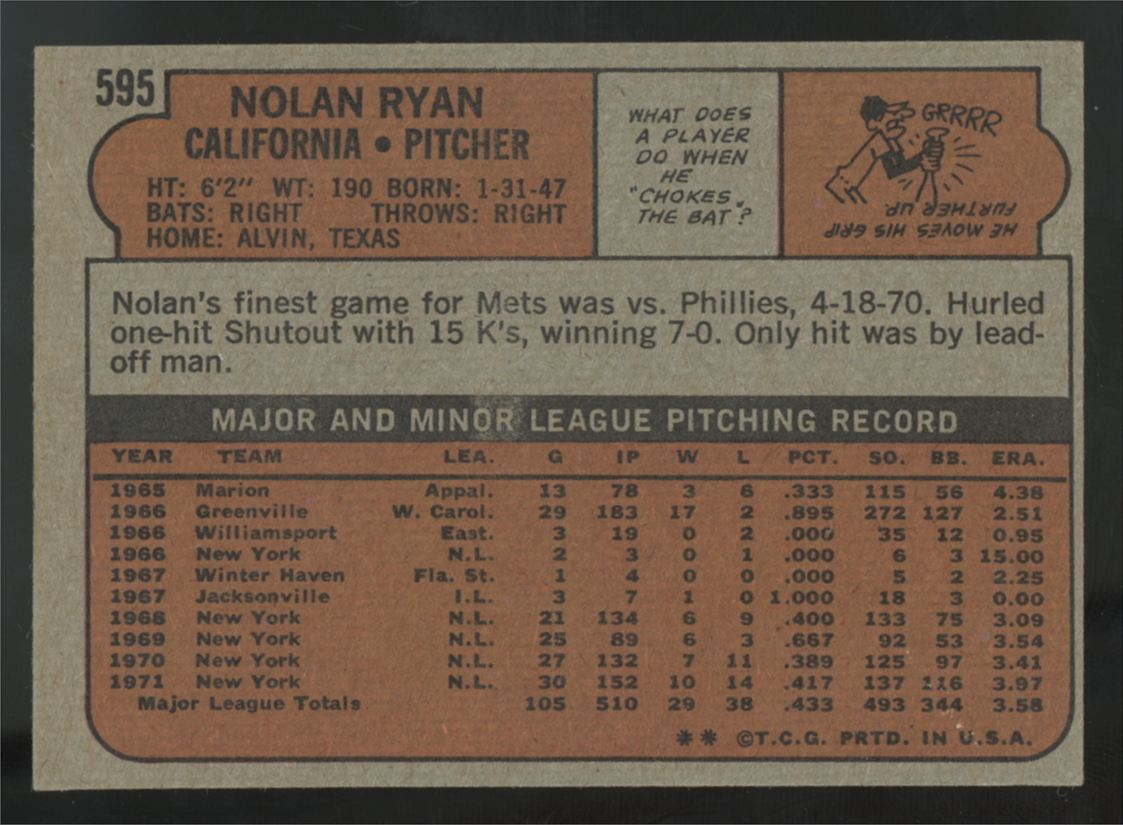 1972 Topps Nolan Ryan #595 EX+