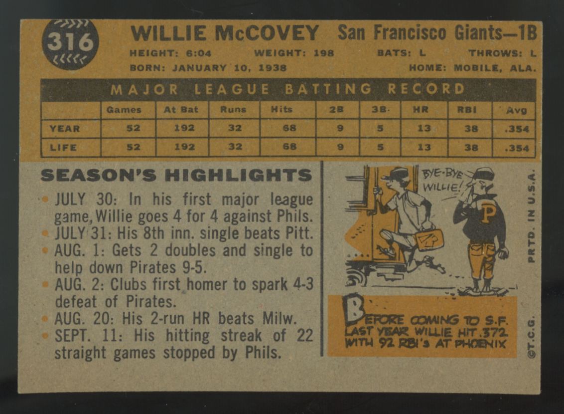 1960 Topps Willie McCovey RC #316 EX (MC)