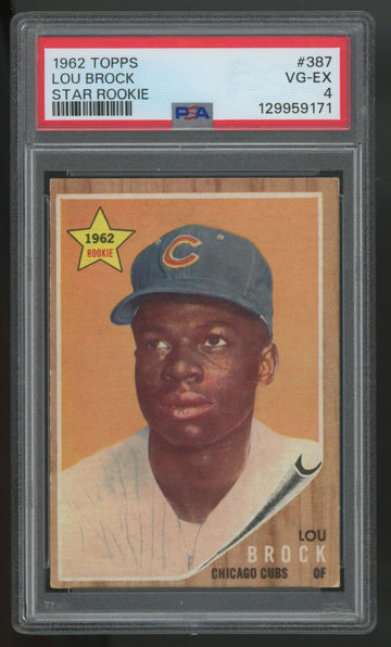 1962 Topps Lou Brock RC Star Rookie #387 PSA 4