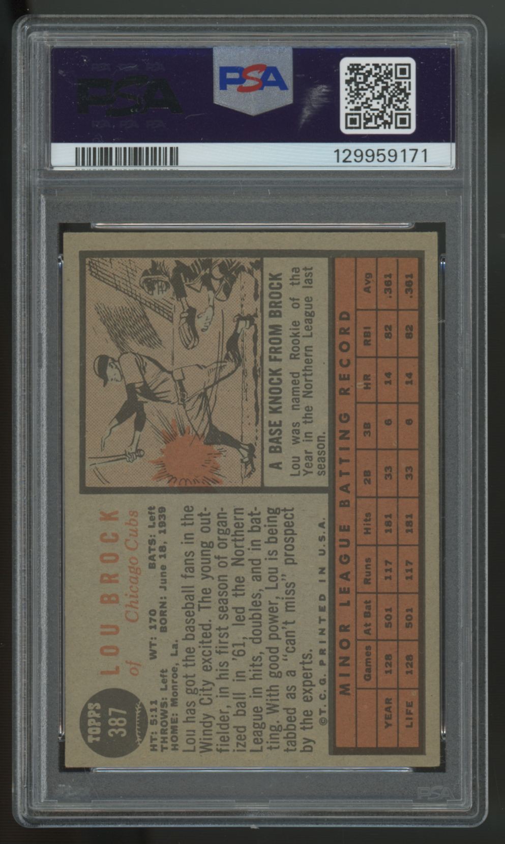 1962 Topps Lou Brock RC Star Rookie #387 PSA 4
