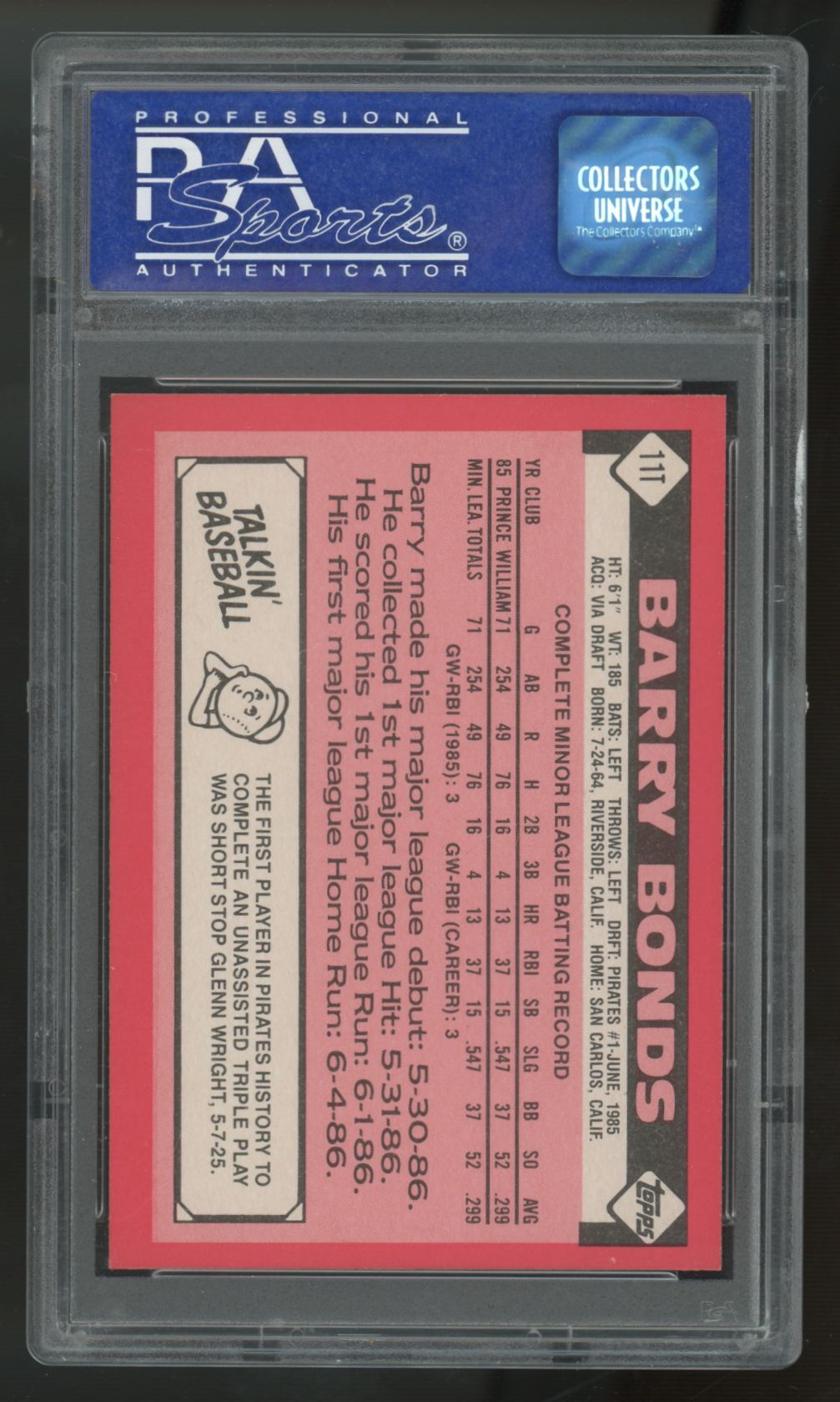 1986 Topps Traded Tiffany Barry Bonds RC #11T PSA 9 *071