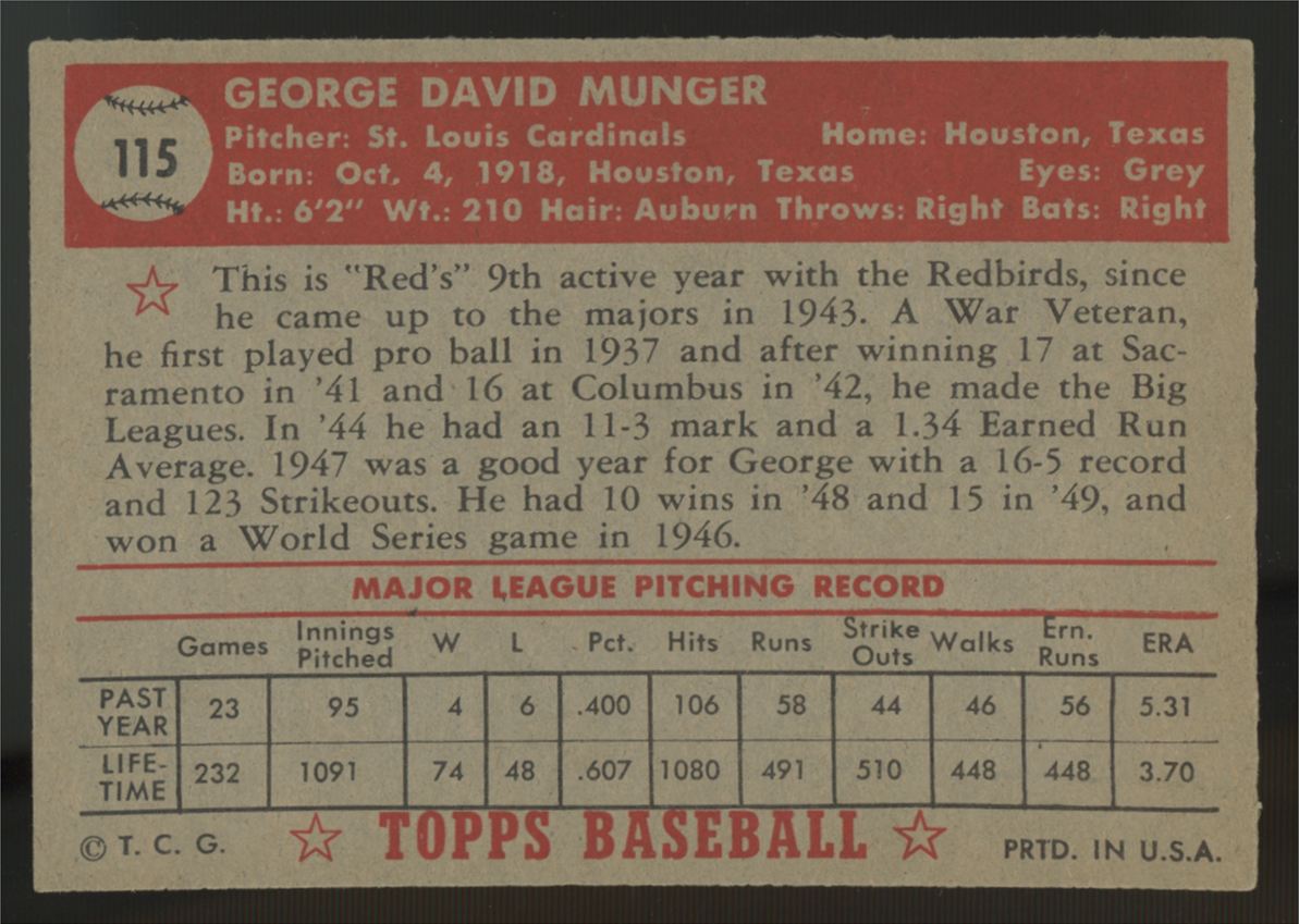 1952 Topps George Munger #115 EX-MT