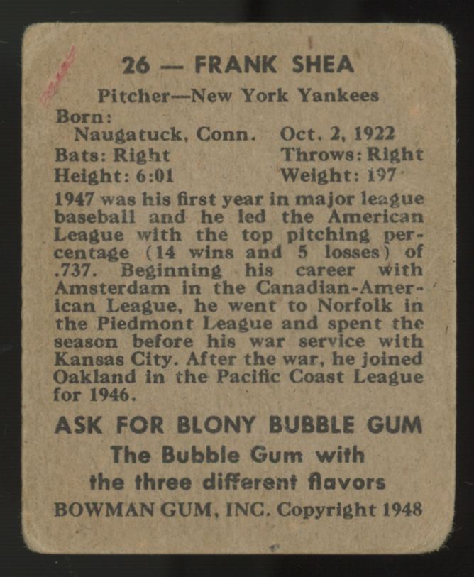 1948 Bowman Frank Shea #26 F/G
