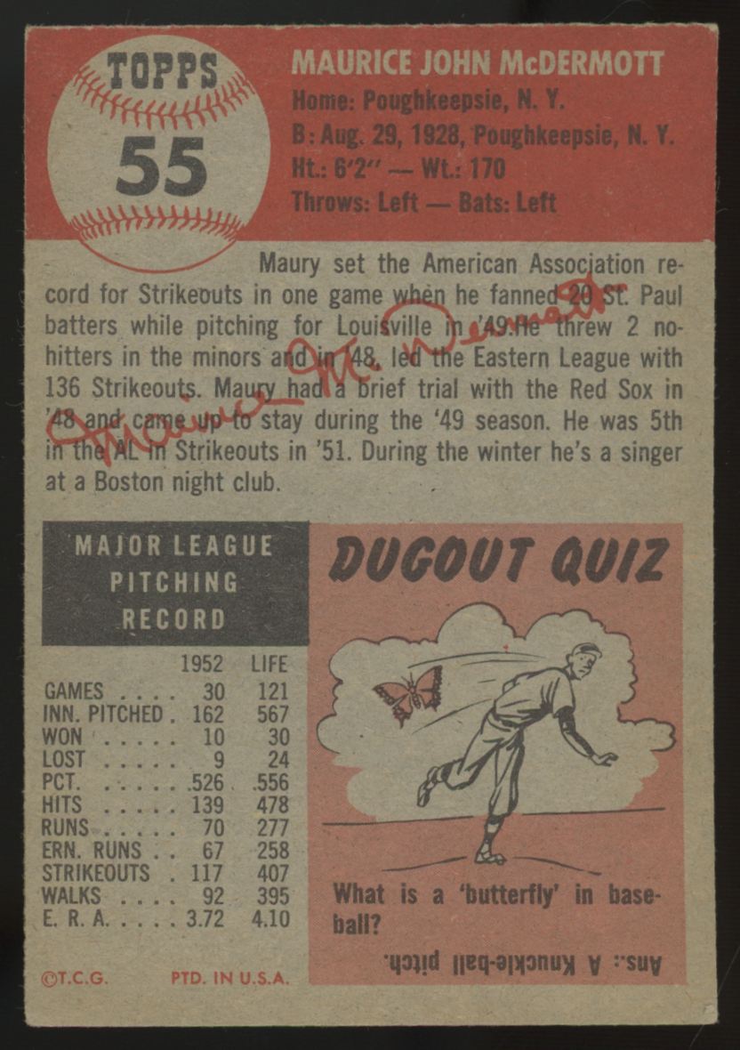 1953 Topps Maurice McDermott #55 EX/MT "A"