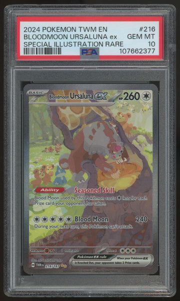 2024 Pokemon Bloodmoon Ursaluna ex Twilight Masquerade SIR #216 PSA 10