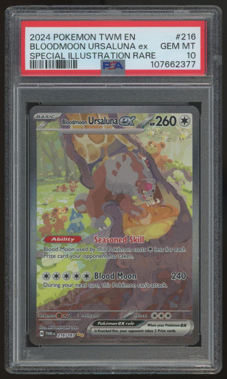 2024 Pokemon Bloodmoon Ursaluna ex Twilight Masquerade SIR #216 PSA 10