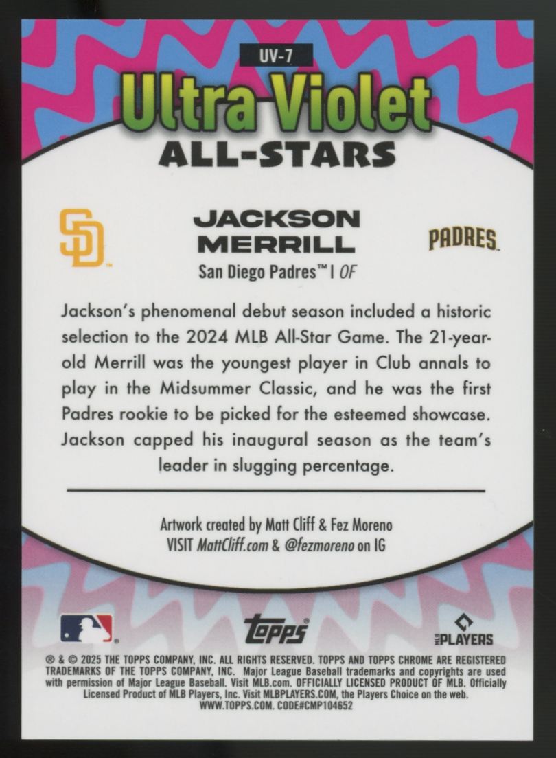 2025 Topps Chrome Jackson Merrill Ultra Violet All-Stars Gold /50 #UV-7