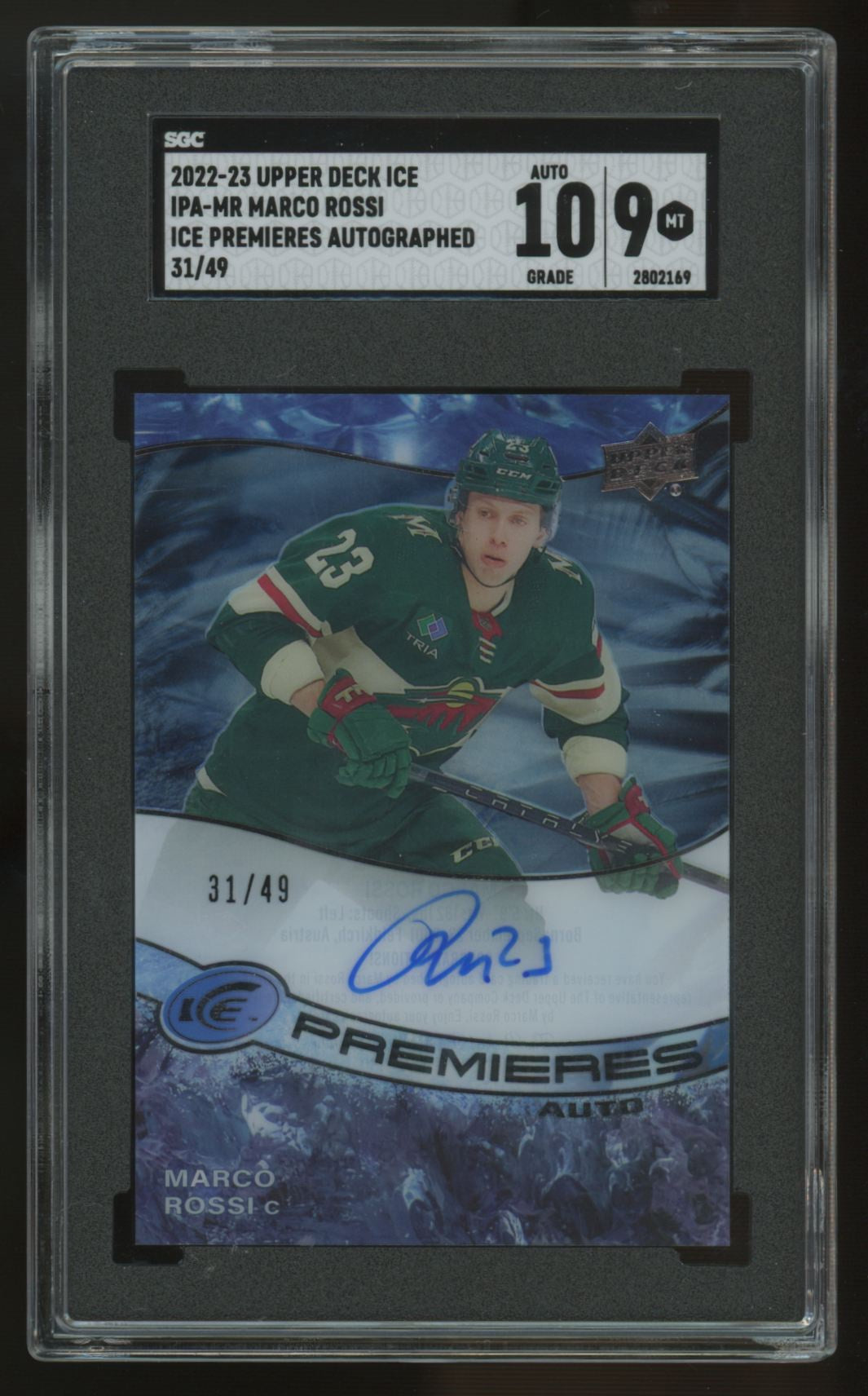 2022-23 Upper Deck Ice Marco Rossi RC Ice Premiers Auto /49 #IPA-MR SGC 9 10