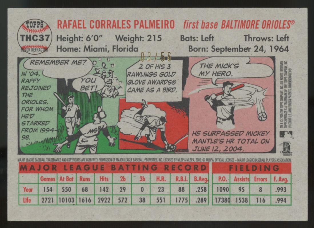 2005 Topps Heritage Chrome Rafael Palmeiro Black Refractor /56 #THC37