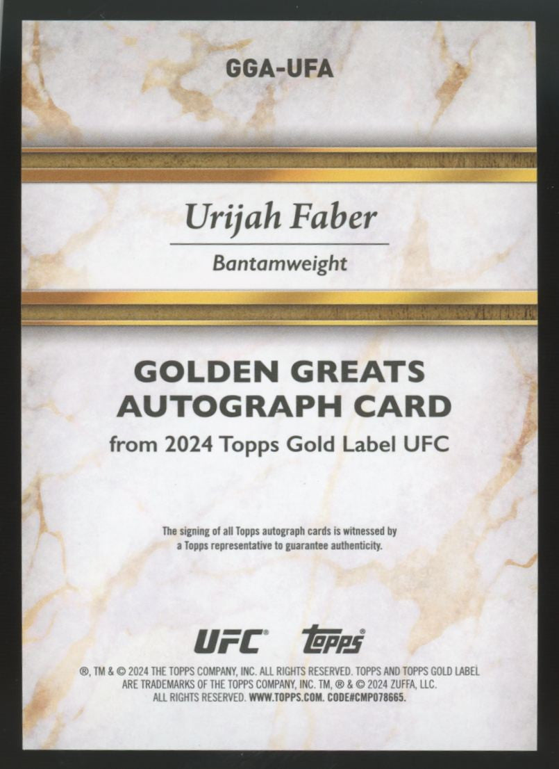 2024 Topps Gold Label UFC Urijah Faber Black Golden Greats Auto /10 #GGA-UFA