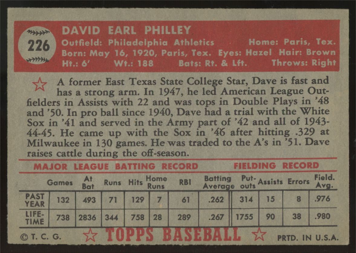 1952 Topps Dave Philley #226 EX
