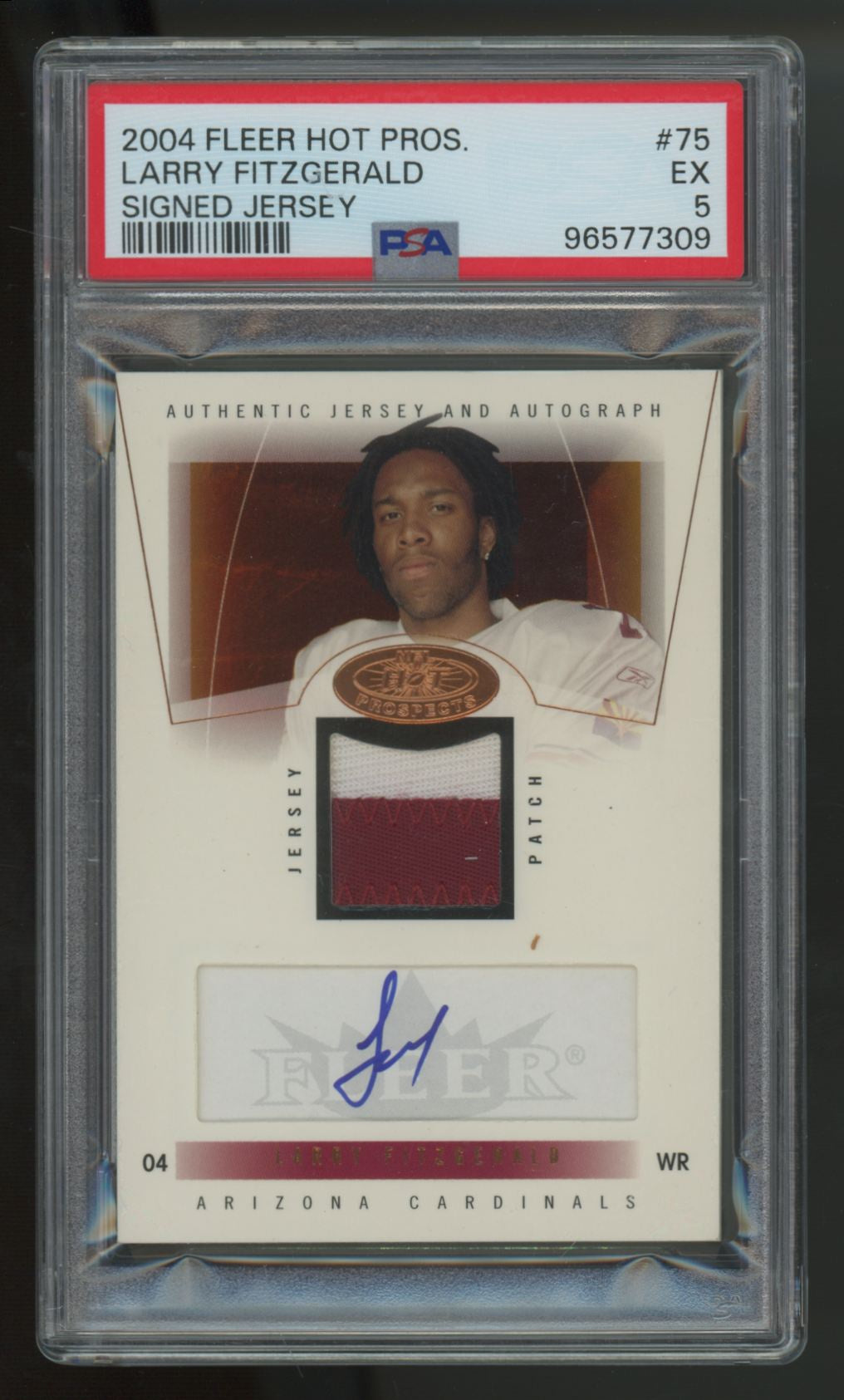 2004 Fleer Hot Prospects Larry Fitzgerald RC Patch Auto RPA /140 #75 PSA 5
