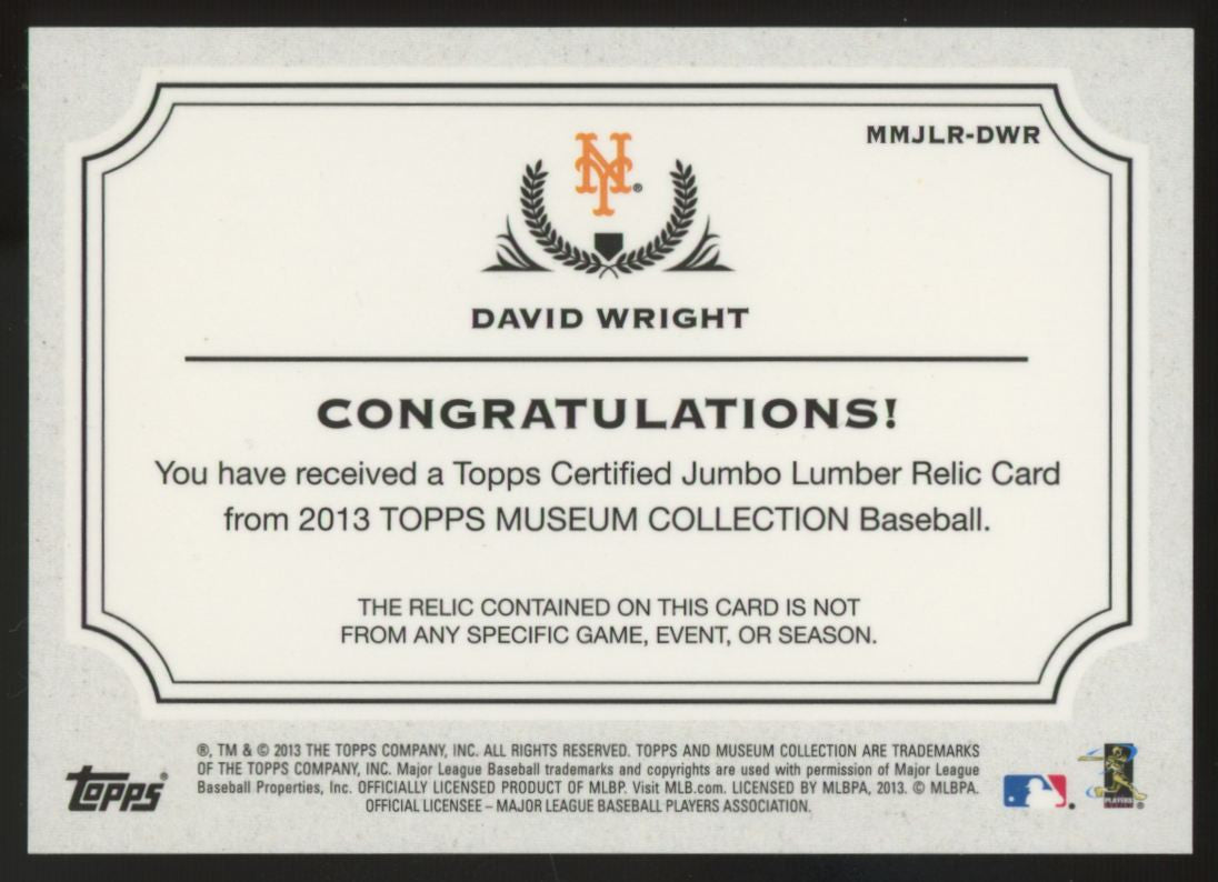 2013 Topps Museum Collection David Wright Gold Jumbo Relic /20 #MMJLR-DWR
