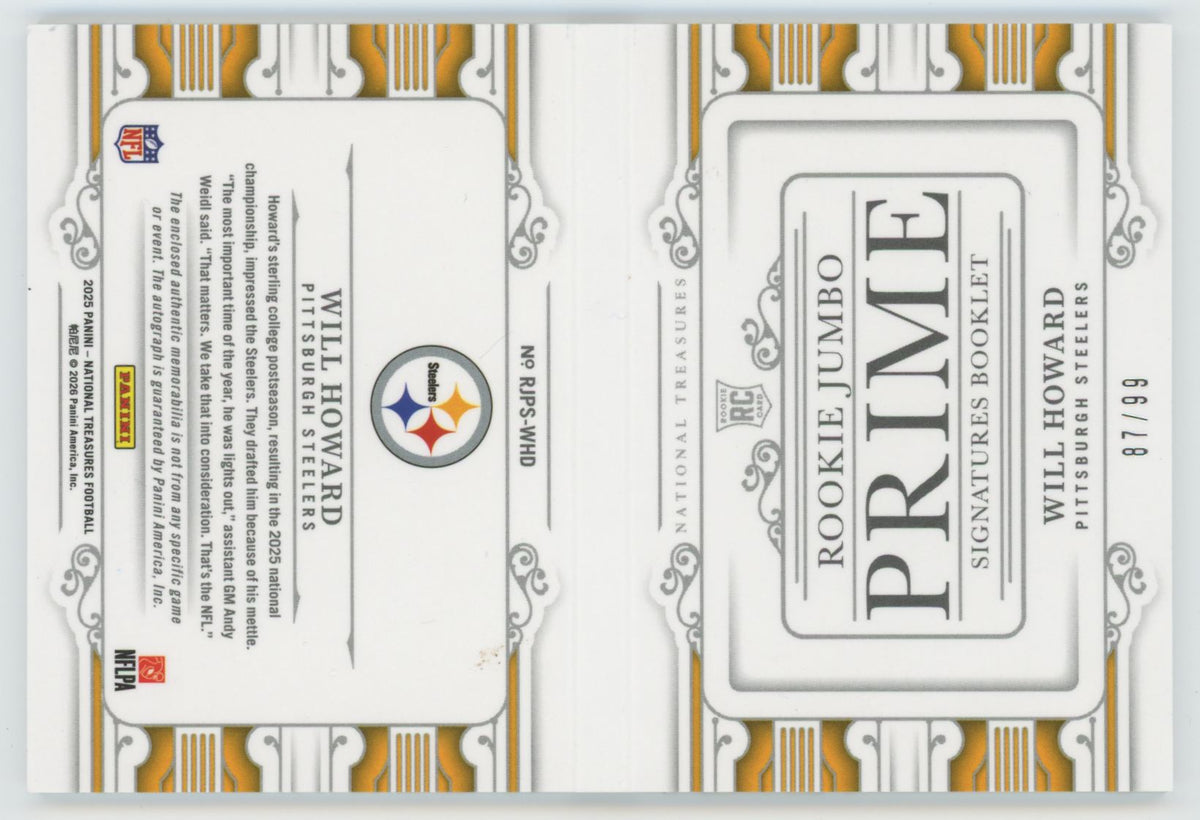 2025 National Treasures Will Howard RC Jumbo Prime Patch Auto Booklet RPA /99