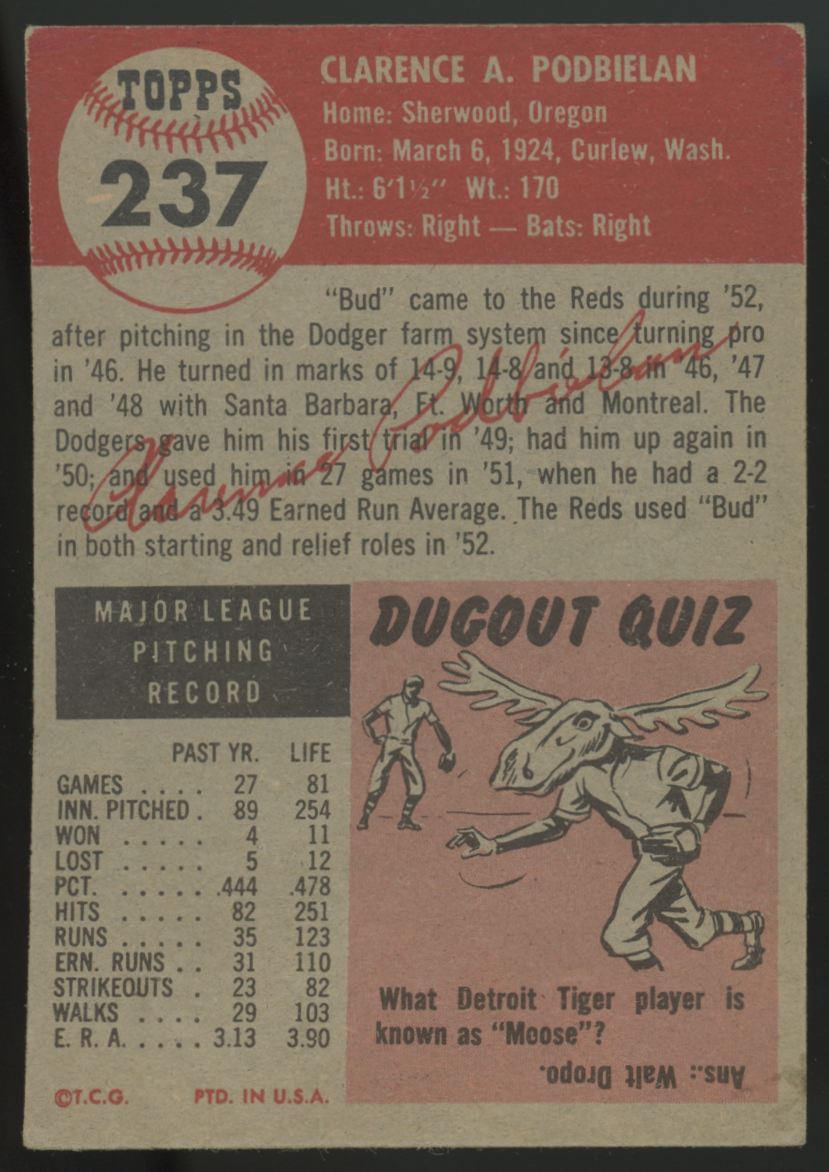 1953 Topps Clarence Podbielan #237 EX
