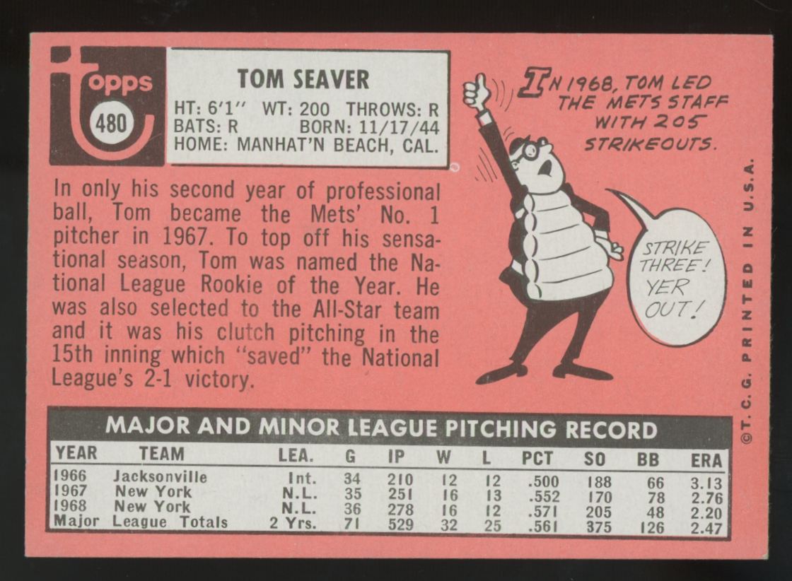 1969 Topps Tom Seaver #480 EX (Indent)