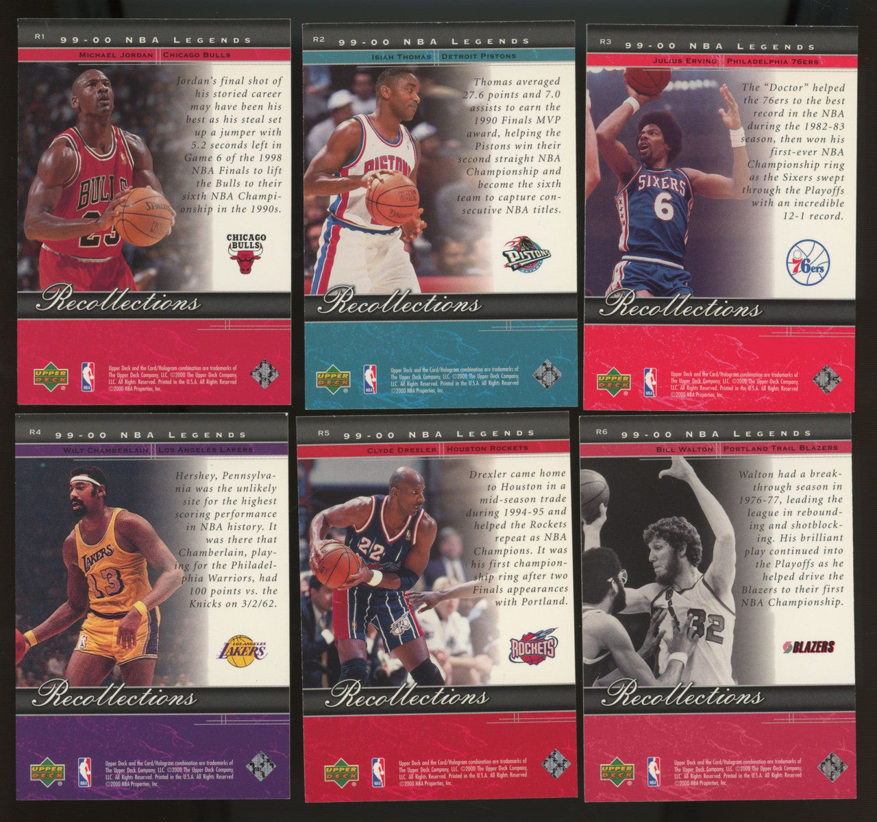 1999/00 Upper Deck NBA Legends Recollections Set (6) EX-MT
