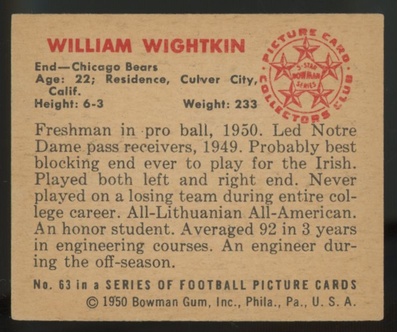 1950 Bowman William Wightkin #63 EX+