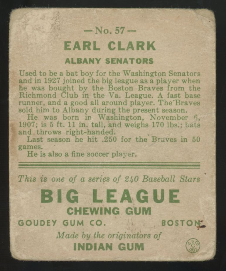1933 Goudey Earl Clark #57 Poor