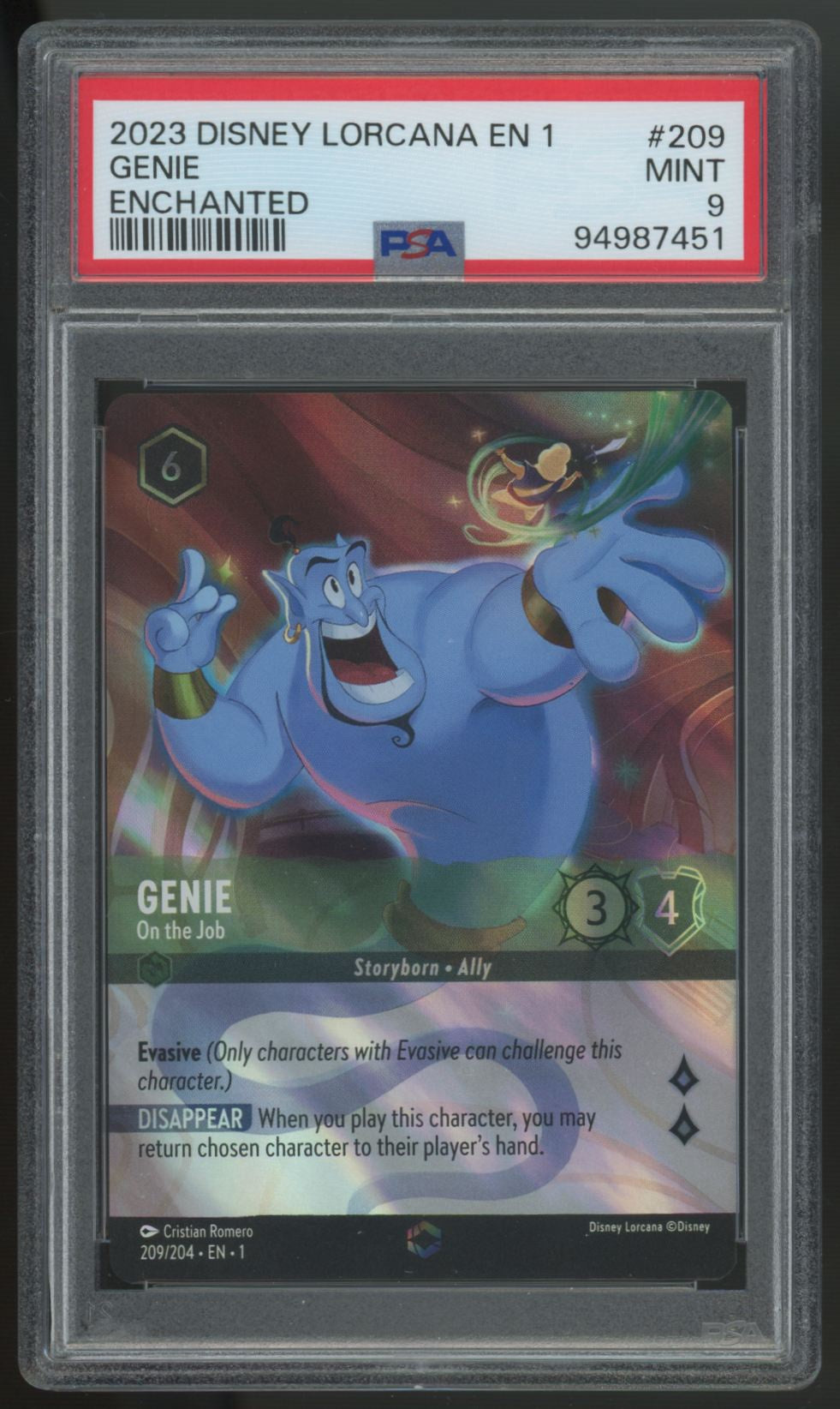 2023 Lorcana Genie-On The Job First Chapter Enchanted #209 PSA 9