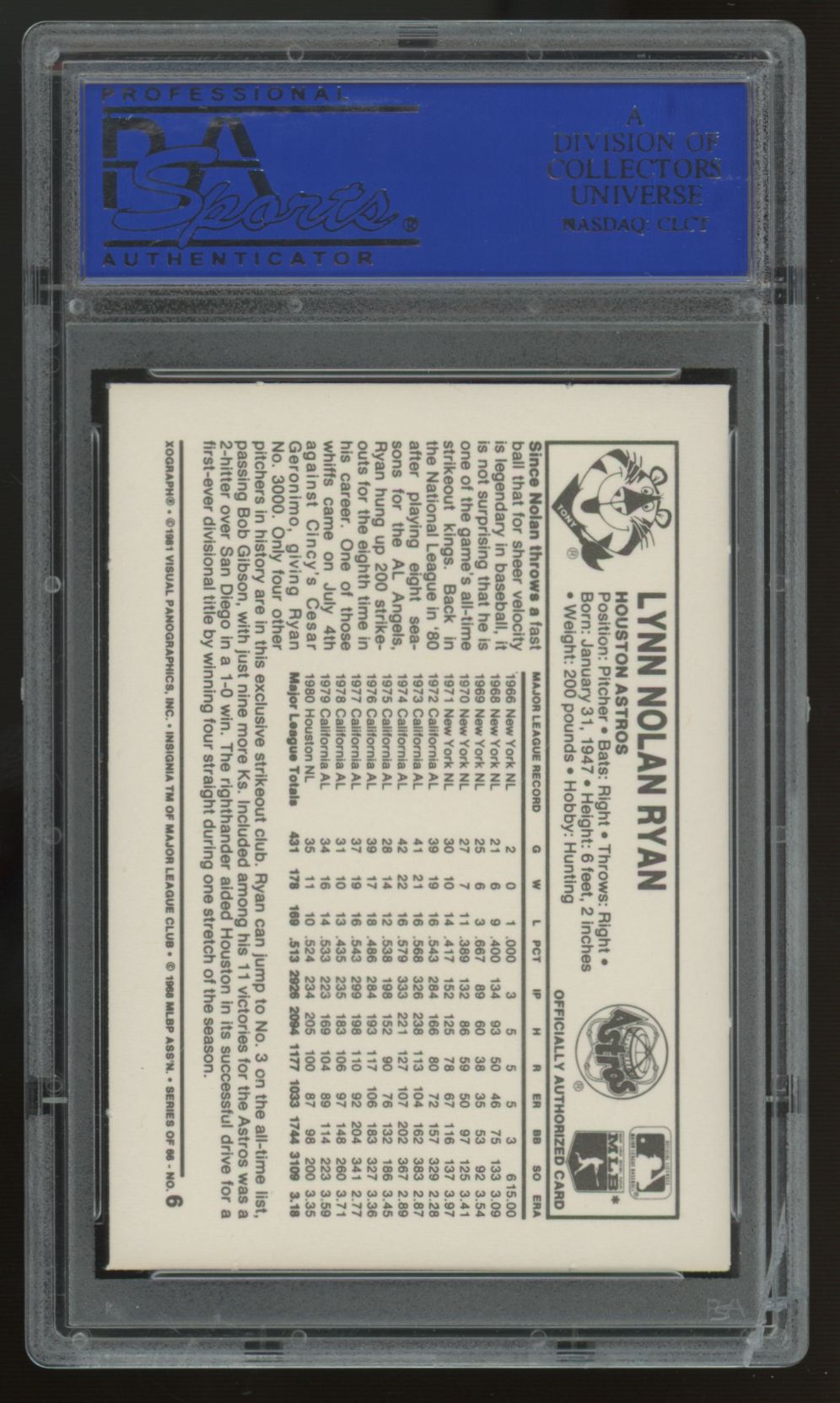 1981 Kellogg's Nolan Ryan 3-D Super Stars #6 PSA 8
