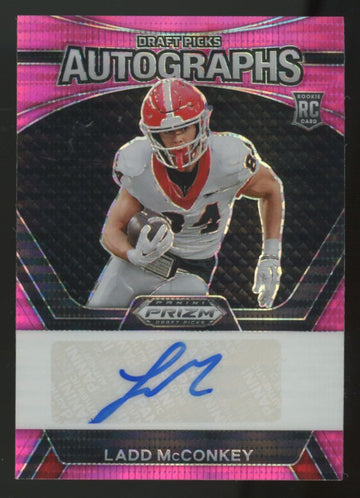 2024 Panini Prizm Draft Picks Ladd McConkey RC Neon Pink Pulsar Auto /15