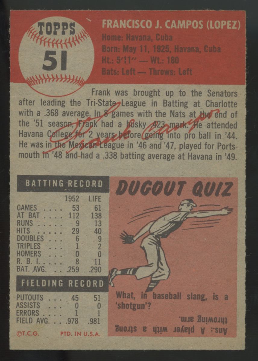 1953 Topps Frank Campos #51 EX