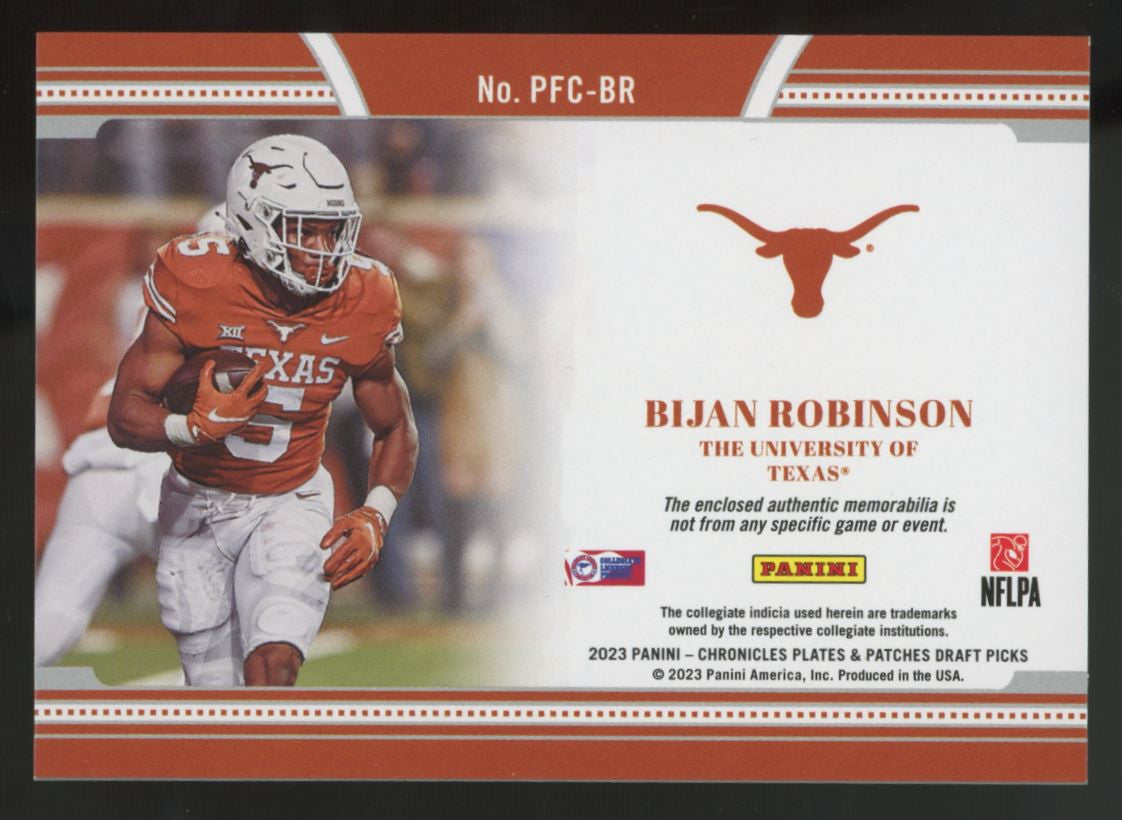 2023 Chronicles Plates & Patches Draft Bijan Robinson RC Full Coverage Patch